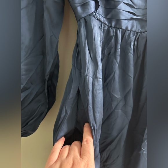 NWT Emerson Satin Long-sleeve Mini Dress in navy - Picture 9 of 10